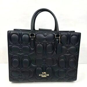 Coach Large Maggie Tote Bag In Blocked Signature Leather Black CY672 $598